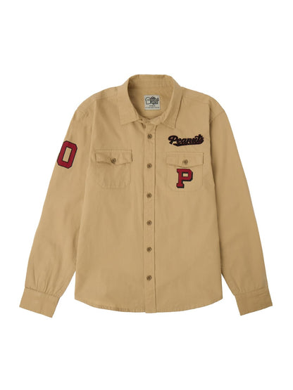 The Souled Store Peanuts: Good OlSnoopy Young Boys Cotton Long Sleeve Spread Collar Neck Button Front Regular Fit Shirts Beige