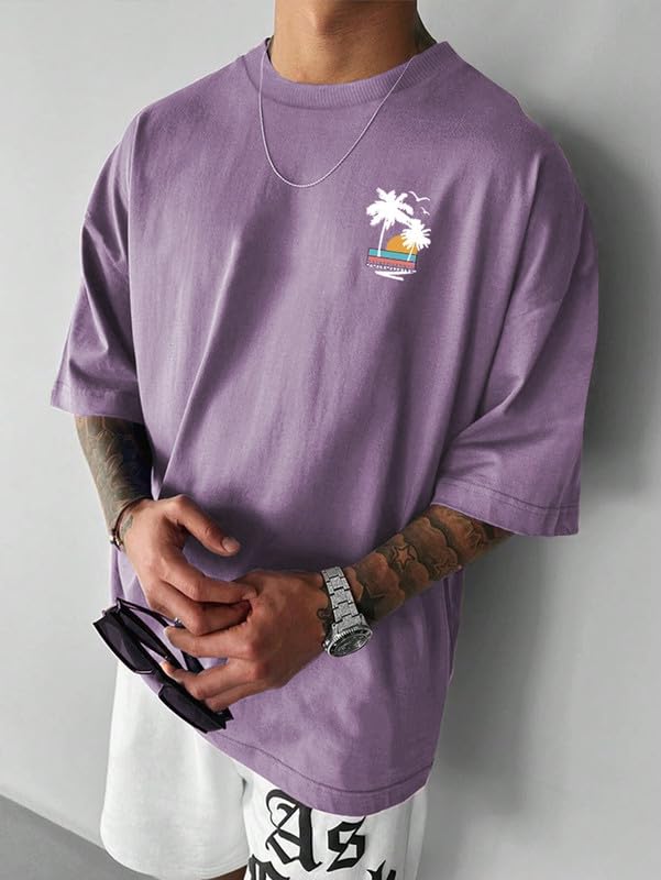 SMOWKLY Authentics Mens Cotton Blend Brooklyn Beach Graphic Printed T Shirt || Crew Neck Pullover Tee || Casual Baggy Fit Urban