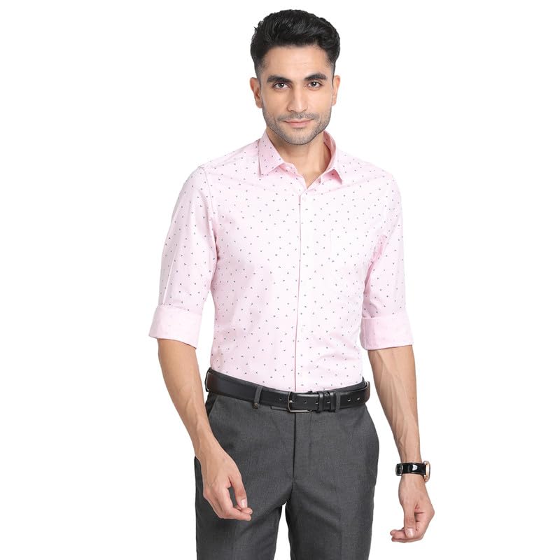 Turtle Men 100% Cotton Pink Printed Slim Fit Full Sleeve Formal Shirt