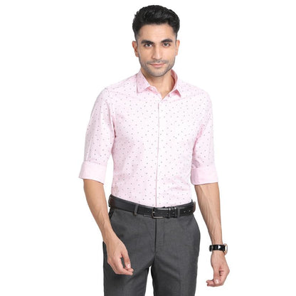 Turtle Men 100% Cotton Pink Printed Slim Fit Full Sleeve Formal Shirt