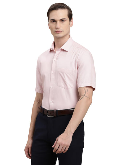 Turtle Men Light Pink Dobby Half Sleeve Regular Fit 100% Cotton Formal Shirt