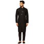 Kisah MenS Black Kurta Trouser Set Cotton, Full Sleaves, Knee Length, Straight, Regular Fit, Mandarin Collar Ethnic Wear
