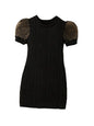 TAGAS Young Girl Contrast Dobby Mesh Puff Sleeve Dress || Girls Dress || Party Dress for Girls ||Fency Dress||(GCD) Black