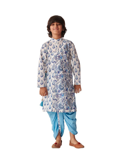 Pspeaches Boys Floral Printed Regular Kurta With Dhoti Pants (7-8Years)