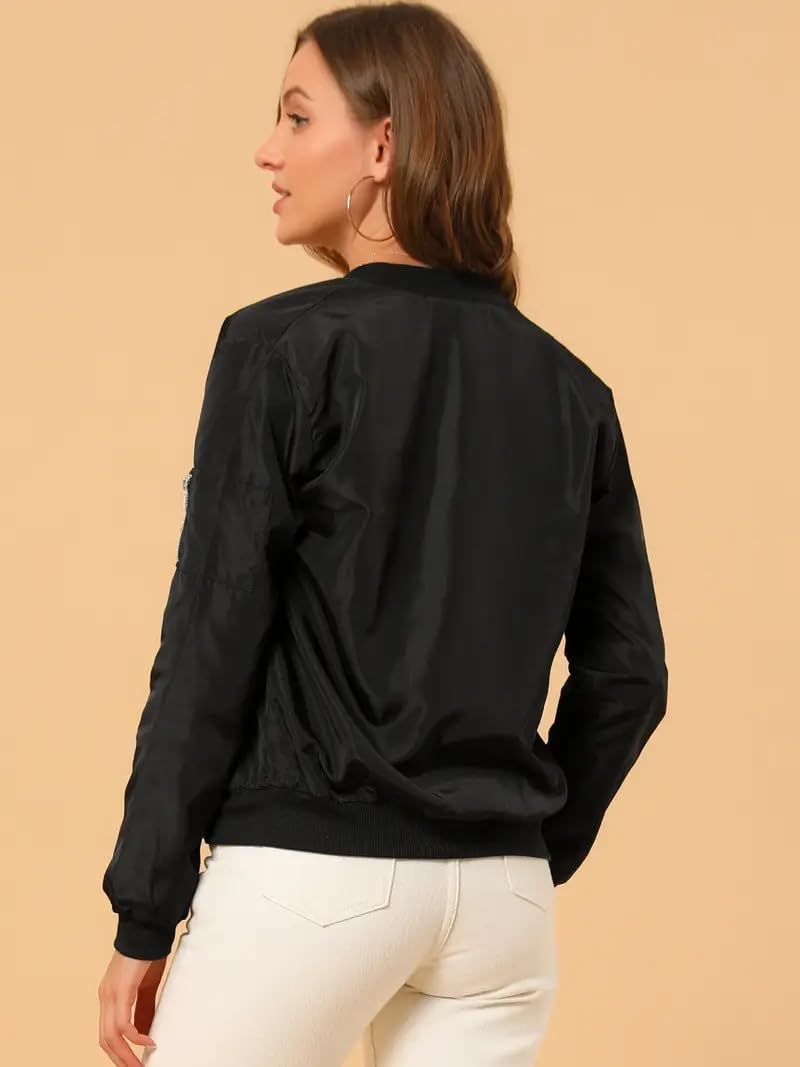 TAGAS Womens Solid Bomber Jacket  Lightweight Zip-Up Stylish Casual Wear  Full Sleeve Windcheater for Girls & Women