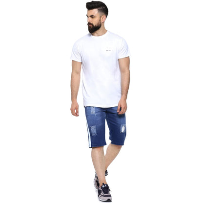 Campus Sutra Mens Denim Shorts for Regular Wear|Blue|Mid Wash|Mild Distress|Slim Fit|Denim Shorts Crafted with Comfort Fit and
