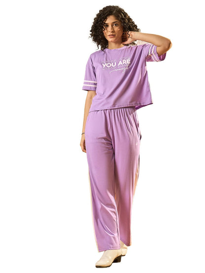 Pivl Women'S Cotton Blend Striped Co-Ords Set - Summer Style-Lavender-Xl