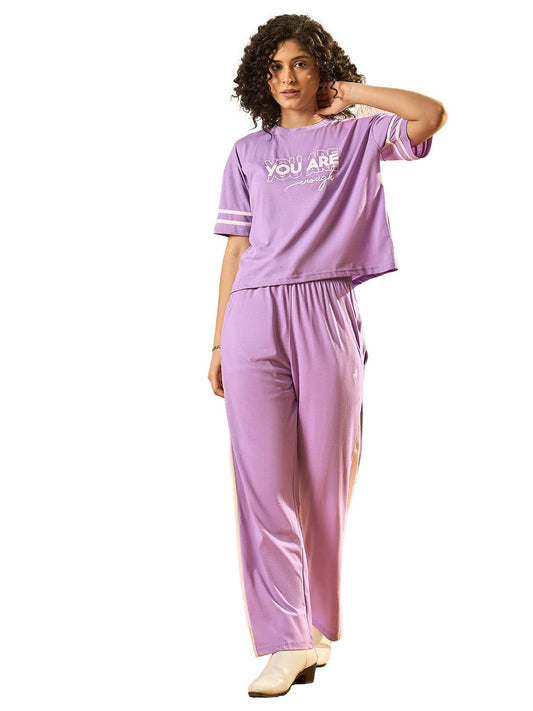 Pivl Women'S Cotton Blend Striped Co-Ords Set - Summer Style-Lavender-Xl