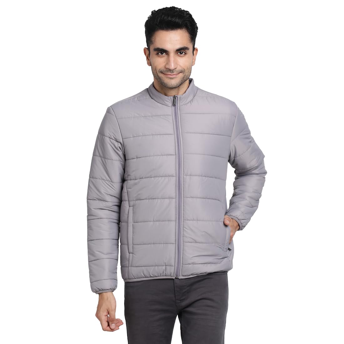 Turtle Men Nylon Solid Regular Fit Full Sleeve Grey Windcheater Jacket
