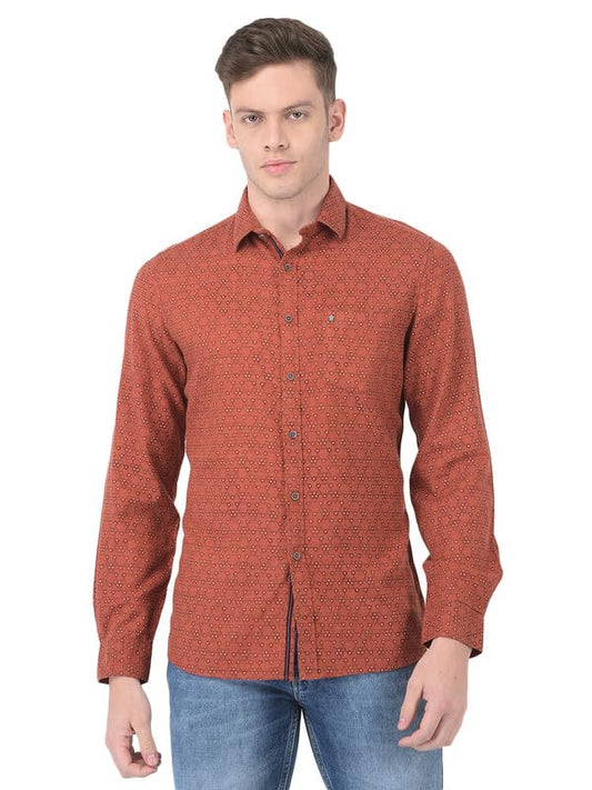 Turtle Men Cotton Orange Slim Fit Printed Shirts
