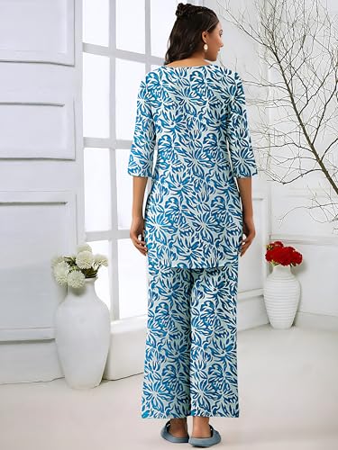 Pinkmint WomenS Pure Cotton Co Ord Set L Printed Stylish Top & Bottom Set L Wide-Leg Pant Loungewear L Day-To-Night Comfort Wea