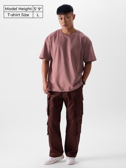 The Souled Store Solids: Dusty Rose Mens Oversized Fit Solid Half Sleeve Cotton Red Oversized T-Shirts Oversized T-Shirts Fashio