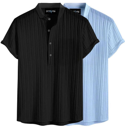 Deelmo Combo Of MenS Polyster Kurta With Mandarin Collar, Half Placket Buttons, Front Pocket | Half Sleeves | Soft & Breathable