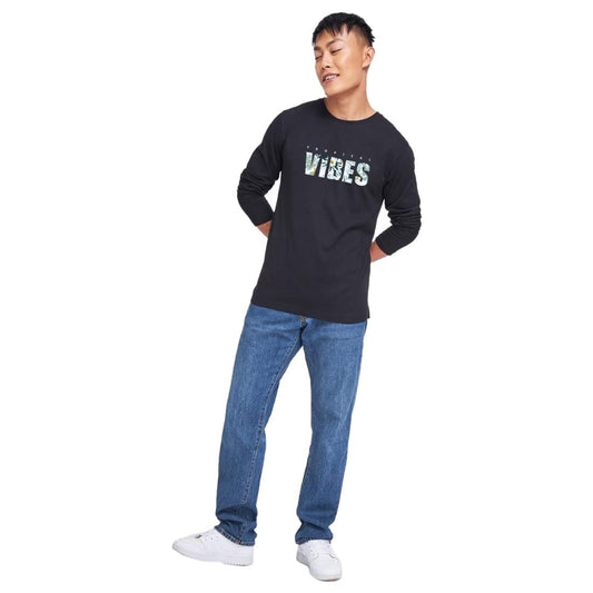 Bewakoof Mens Typography 100% Cotton T-Shirt- Regular Fit, Round Neck, Long Sleeves Black