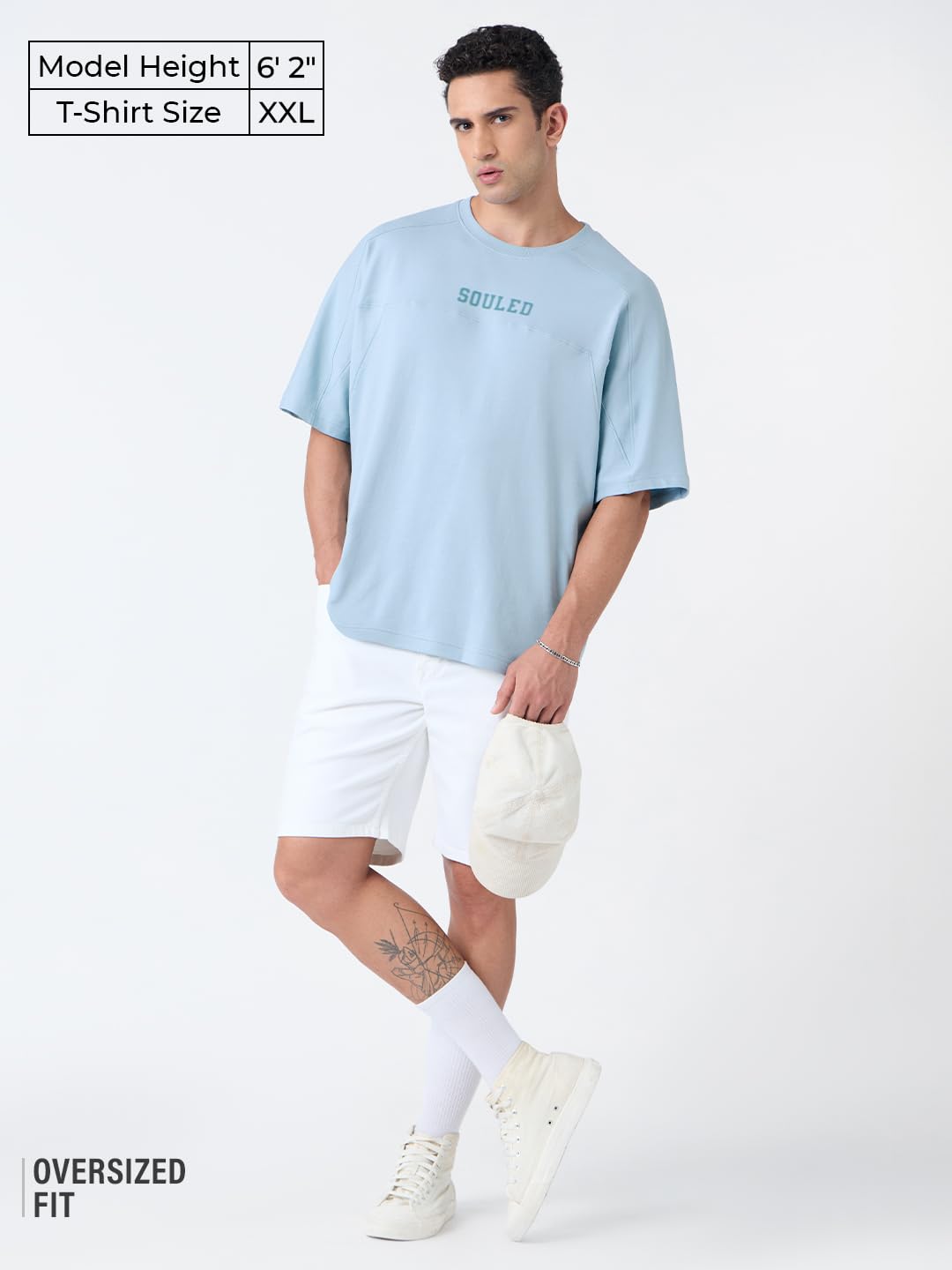 The Souled Store Blue Slate Men and Boys Short Sleeves Round Neck Blue Solid Cotton Oversized T-Shirts