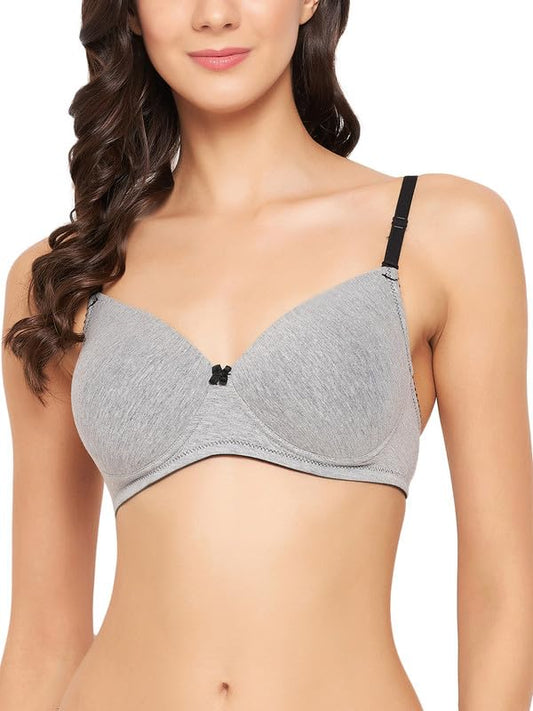 Clovia WomenS Cotton Printed Lightly Padded Full Cup Wire Free T-Shirt Bra (Br1051N01_Grey_32C)