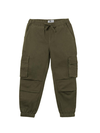 The Souled Store Solids: Olive Green Boys Drawstringed Cotton Cargo Joggers