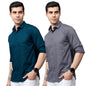 Tee Projekt Cotton Shirt for Men ll Front Pocket Shirt ll Stylish Long Sleeve Shirt ll Soild Regular Fit (Pack of 2) Teal-Grey
