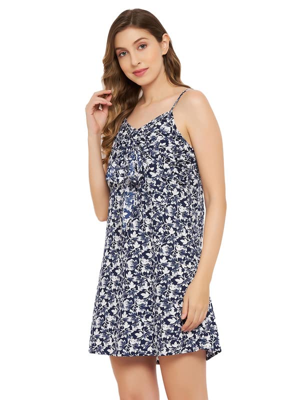 Clovia Women'S Crepe Pretty Florals Resort Wear Dress In Blue