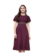 Selvia WomenS Western Dress | Stone Work Flutter Sleeve Crepe Western Dress For Women | Round Neck A-Line Dress For Women | One