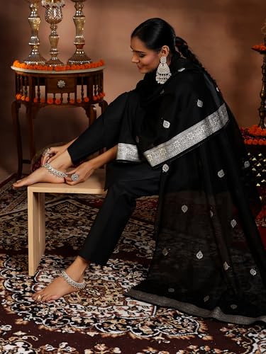 Libas Womens Silk Blend Solid Kurta Set (39042_Black
