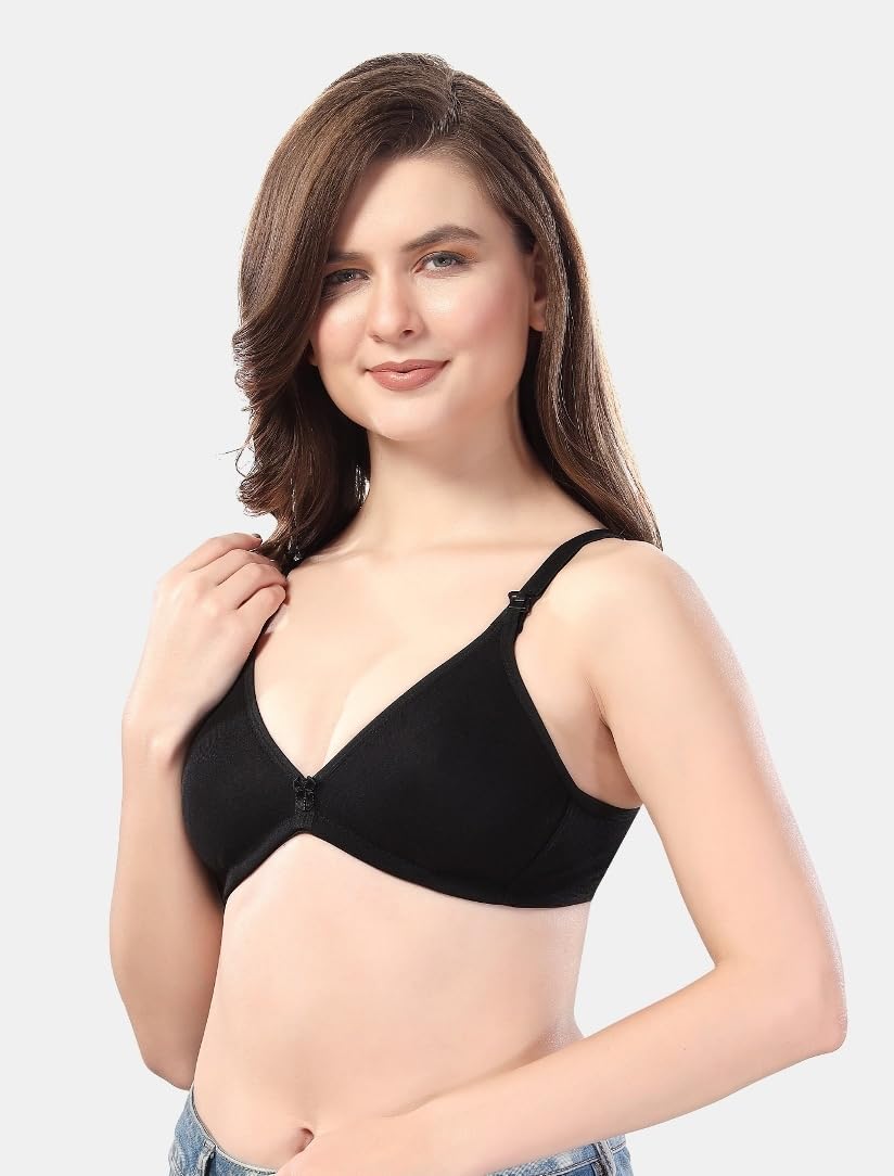 Fabme WomenS Cotton Non Padded Wire Free Seamless Bra Black