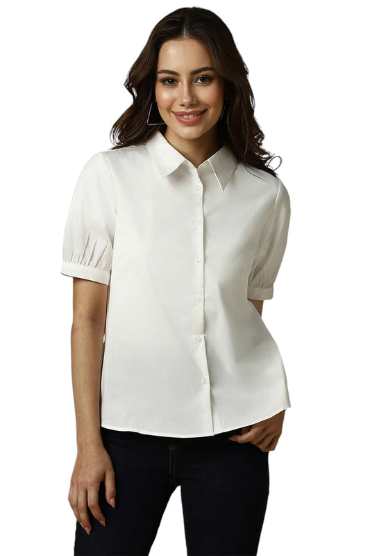 Allen Solly Women Regular Fit Solid Casual Half Sleeve Short Sleeve Button-Down Shirt