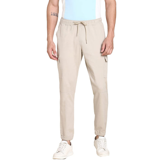 Dennis Lingo Slim FitSolid Beige Cargo Jogger for Men