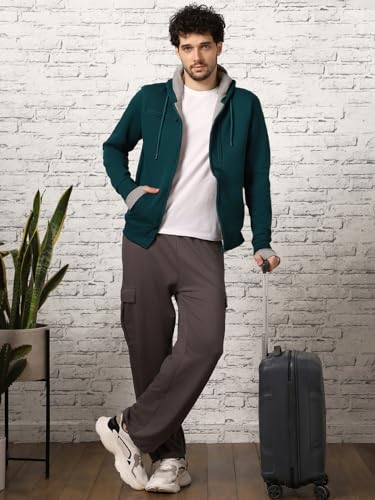 Nobero Unisex-Adult Fleece Neck Hooded Regular Fit Sweatshirt (1M-Twzp-R0002_Verdigris Blue