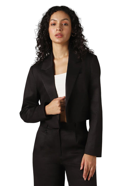 Hubberholme Women Solid Crop Blazer Black