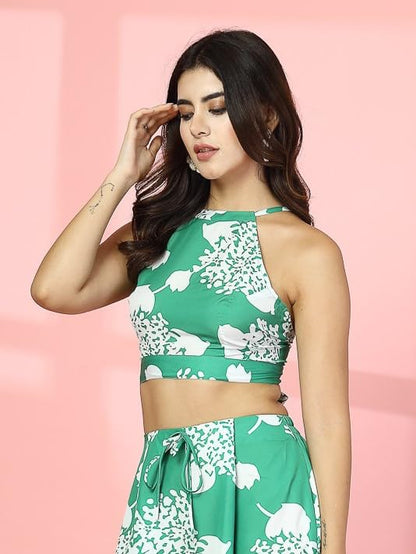 OOMPH! Halter Neck Crepe Crop Top, Green, mt1016