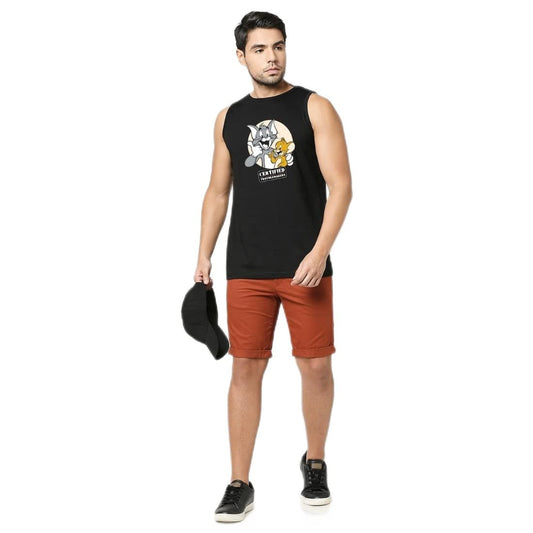 Bewakoof Men Certified Troublemakers Graphic Print Black Sleeveless Round Neck Vest
