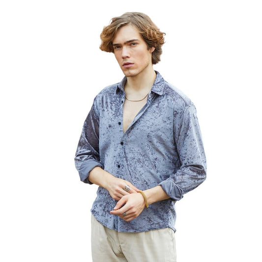 Campus Sutra Mens Moon Grey Solid Velvet Shirt for Casual Wear | Spread Collar | Long Sleeve | Button Closure | Shirt Crafted w