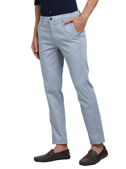 Turtle Men Cotton Stretch Ultra Slim Fit Light Blue Casual Trouser