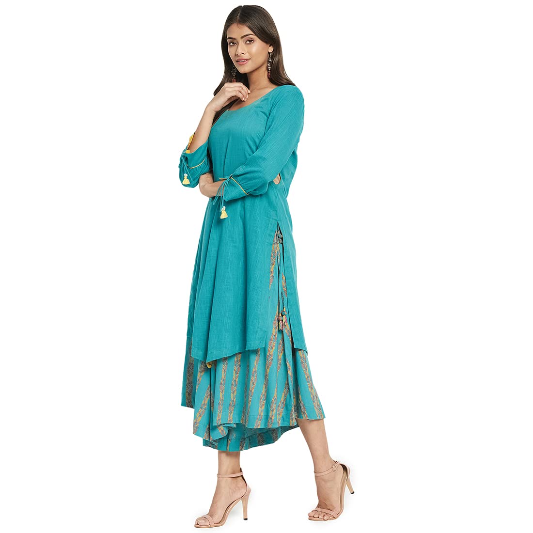 Fabindia WomenS Cotton Solids Regular Kurta (210648501_Turquoise