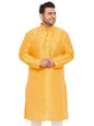 VM Mens Silk Blend Yellow Kurta - Elegance for Festivals & Events | Banarasi Silk with Slight Cotton mix Solid Full Sleeves Chin
