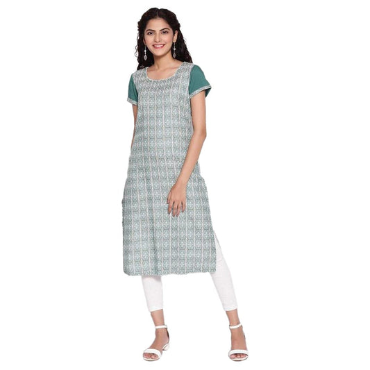 Aurelia Round Neck Cotton Womens Knee Length Kurta (S21AUA11871D-P)