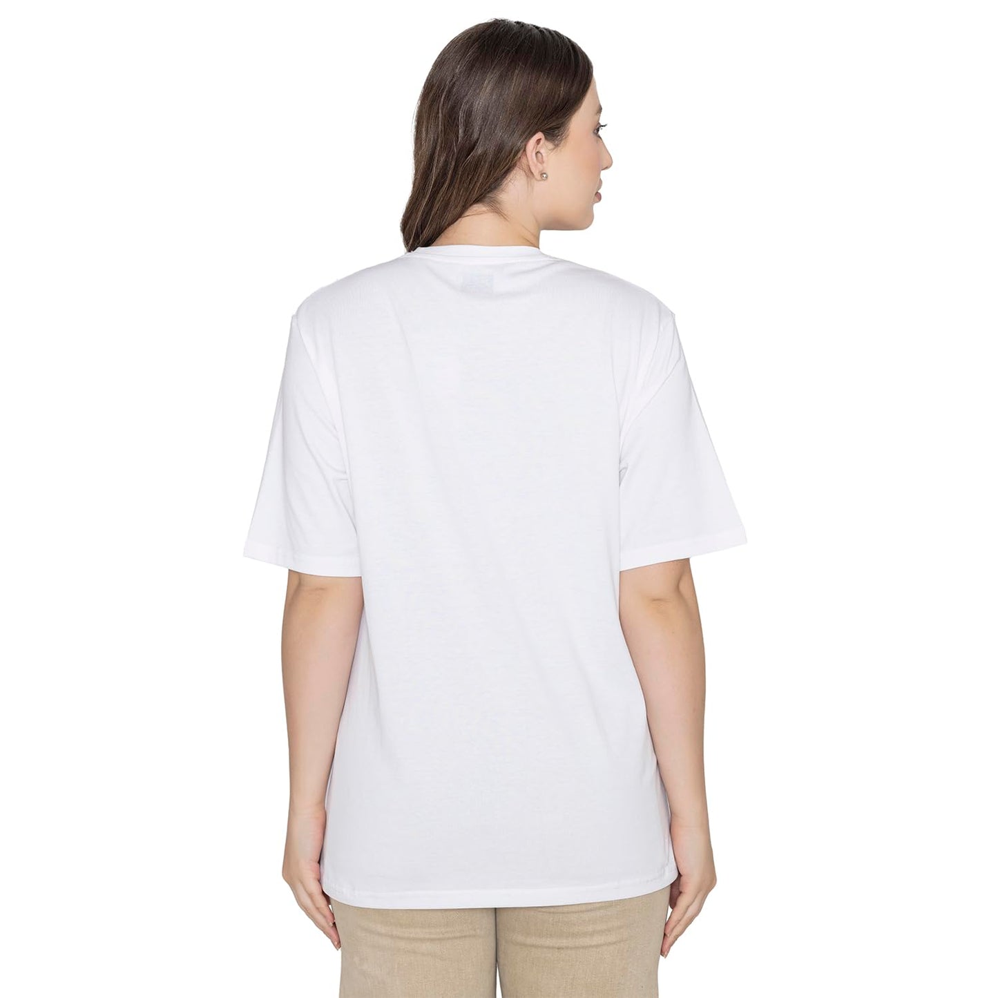 Bonjour Womens Super Combed Cotton Regular Fit Graphic Printed Round Neck Half Sleeve T-Shirt (Color:-White)