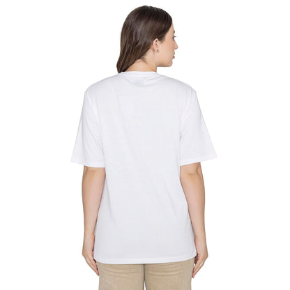 Bonjour Womens Super Combed Cotton Regular Fit Graphic Printed Round Neck Half Sleeve T-Shirt (Color:-White)