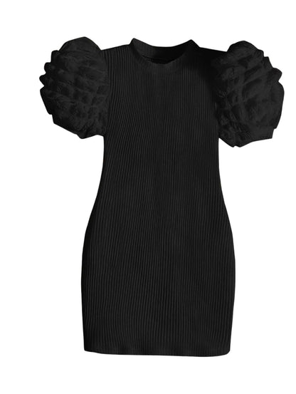 TAGAS Young Girl Contrast Dobby Mesh Puff Sleeve Dress || Girls Dress || Party Dress for Girls ||Fency Dress||(GCD)