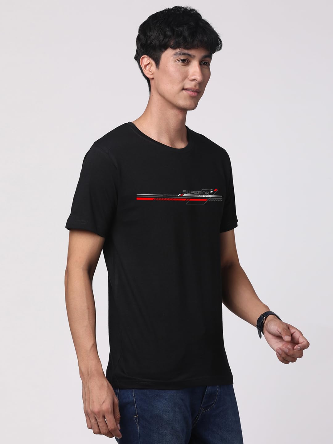 ADRO Men's Graphic Printed 100% Cotton T-Shirt - Regular Fit, Printed T-Shirts for Men (RN24-RAC-BL_Black)