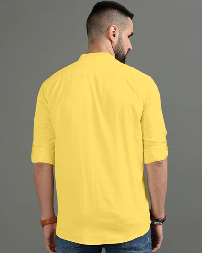 Finivo Fashion MenS Regular Fit Cotton Blend Kurta Shirt | Full Sleeve Ethnic Shirt With Mandarin Collar And Button Placket | C