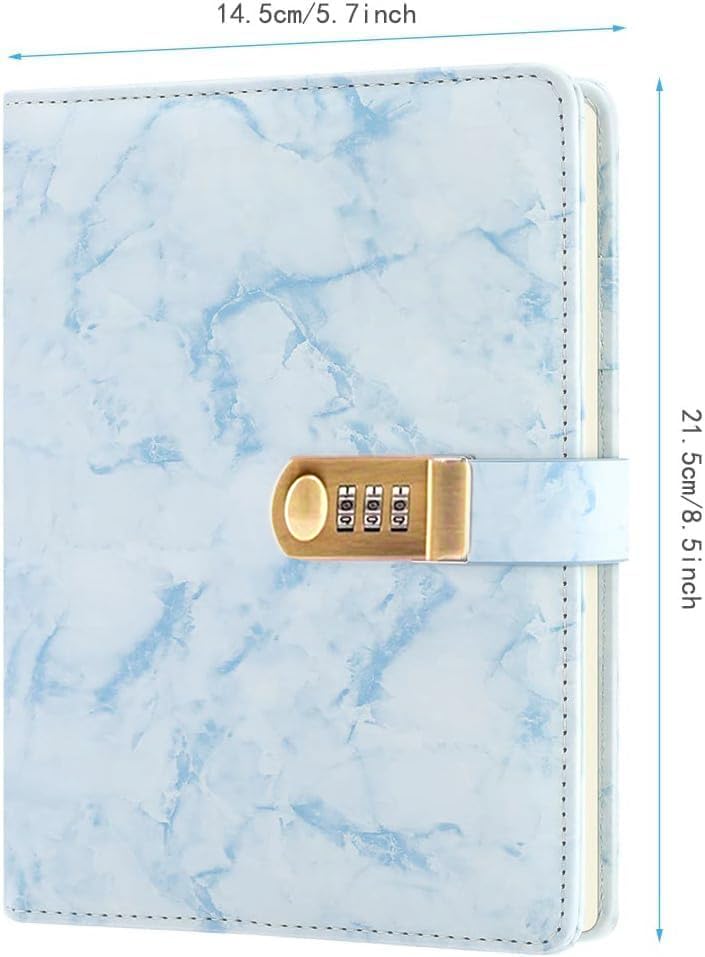 AccuPrints Marble Pattern Lock Diary Writing Notebook,A5 Fancy PU Leather Planner, Personal journals Combination Lock Secret,Gif