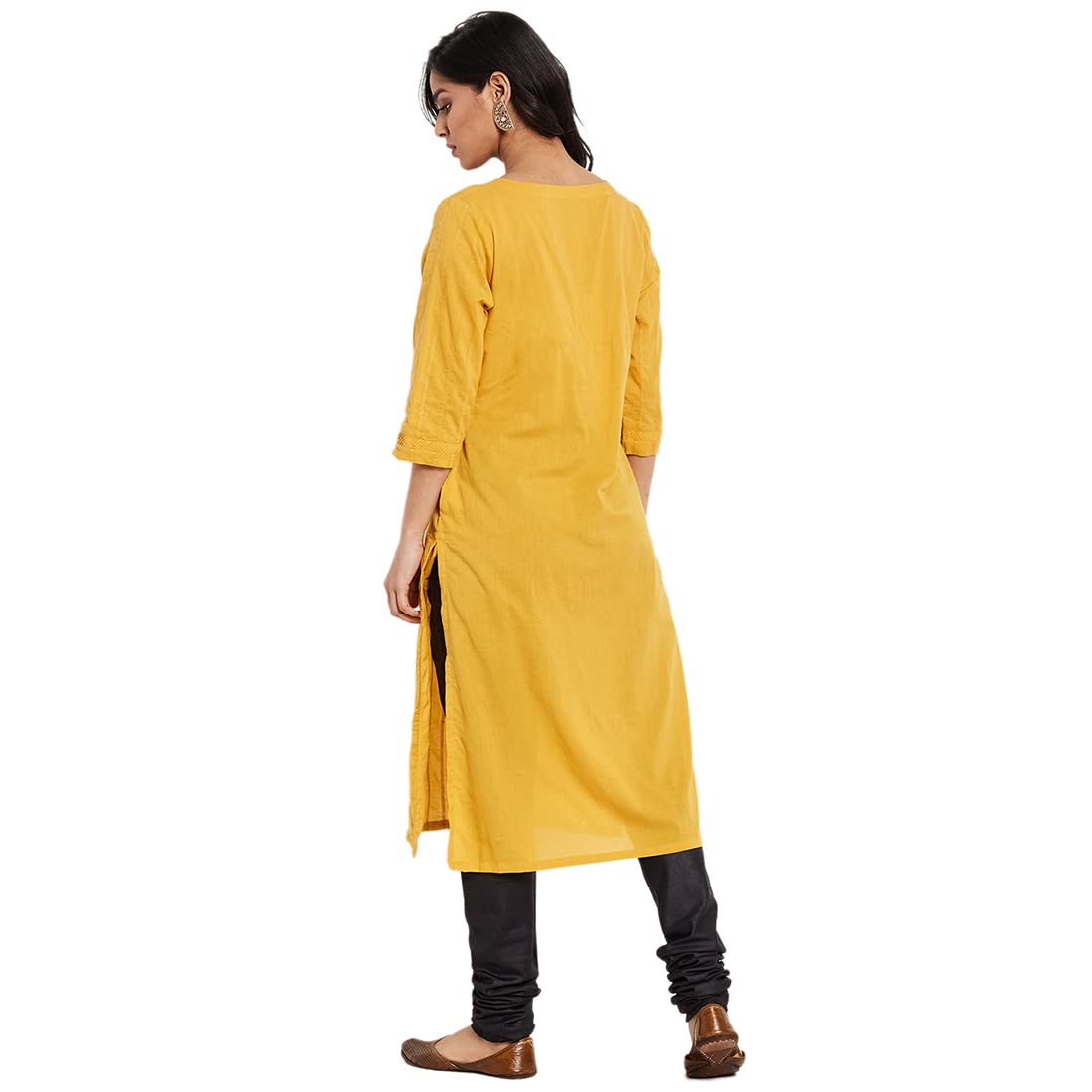 Fabindia Women Woven Long Kurta Cotton_Black