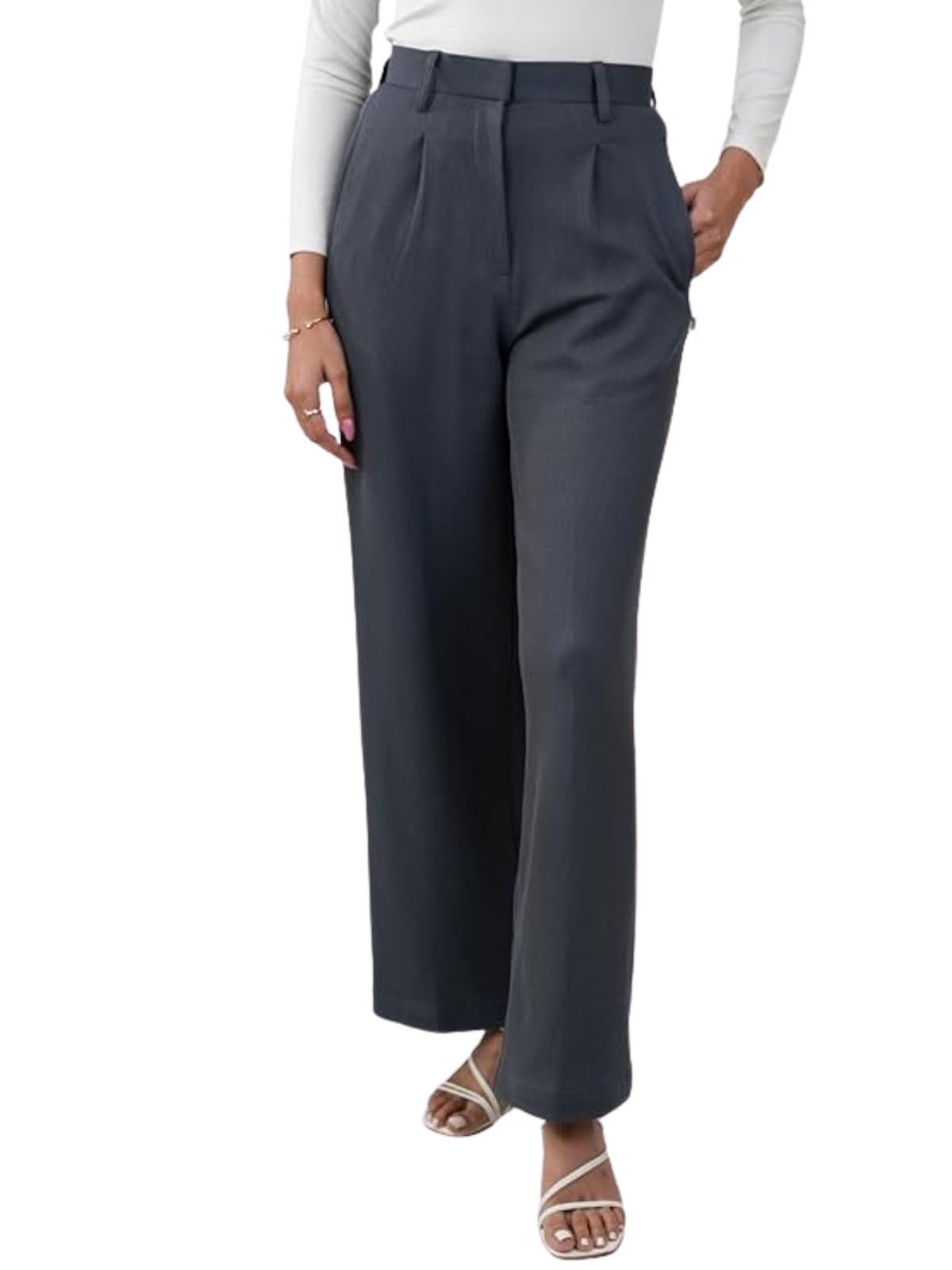 Leriya Fashion WomenS High Waist Wide Leg Trousers Grey