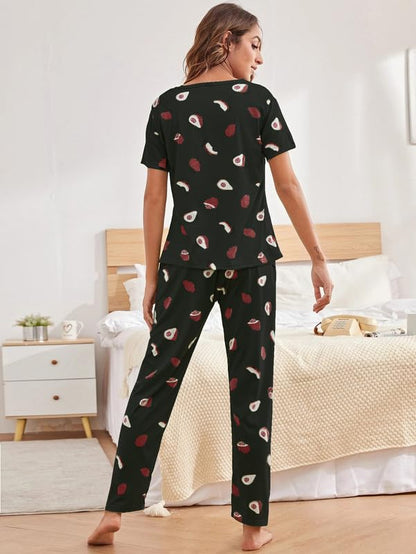 SMOWKLY Printed Round Neck Short Sleeve Night Suit Set for Women  Soft Pajama Set | Comfortable Cotton Blend Night Dress & Sleep