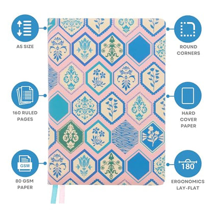 DOODLE Hard Bound Soft Foam Padded Hard Cover Paper Notebook | Compact A5 Size (8.25 x 5.7) | 160 Pages, 80 gsm | Flat Opening |