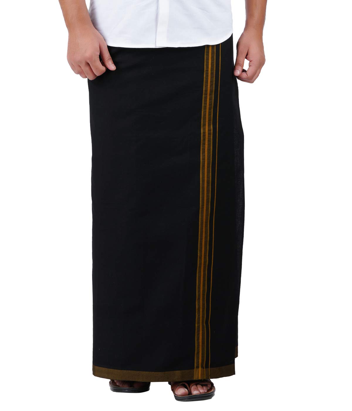 Prakasam Cotton Mens Black Colour Fancy Border Welcro Pocket Dhoti (Himfan-Black)