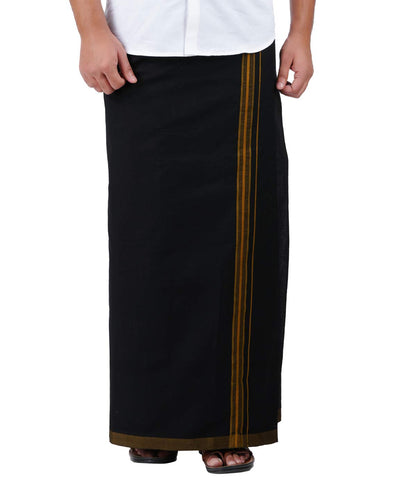 Prakasam Cotton Mens Black Colour Fancy Border Welcro Pocket Dhoti (Himfan-Black)