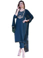 GoSriKi Women's Cotton Blend Embroidered Straight Kurta with Pant & Dupatta (BGM)